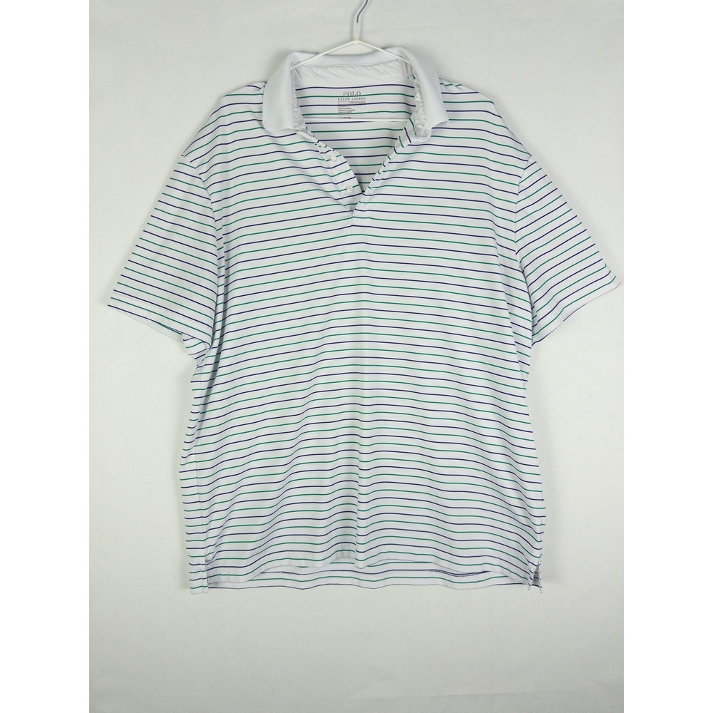 Polo Ralph Lauren Performance Striped Golf Polo Mens L White Stretch Country Clu
